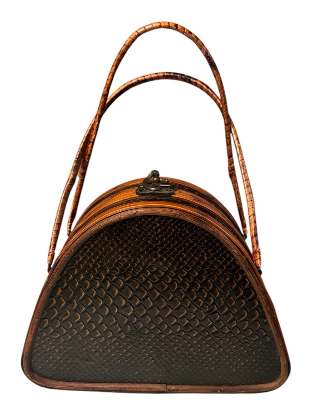 1940’s Dome-Shaped Willow Wood w/Textured Panels & Bamboo Accents Box Purse